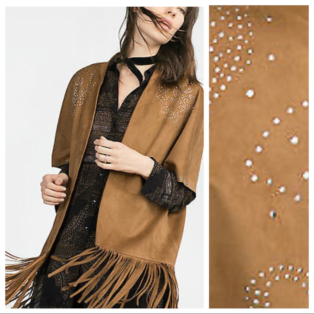 NWT. Zara Camel Suede Effect Kimono Studs. Size M.